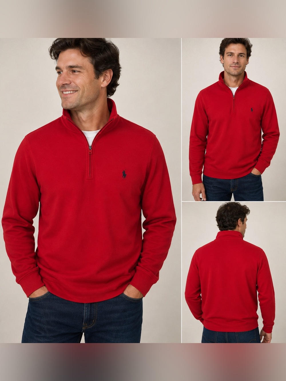 Polo Ralph Lauren Mens Red Quarter Zip-Up Size XL